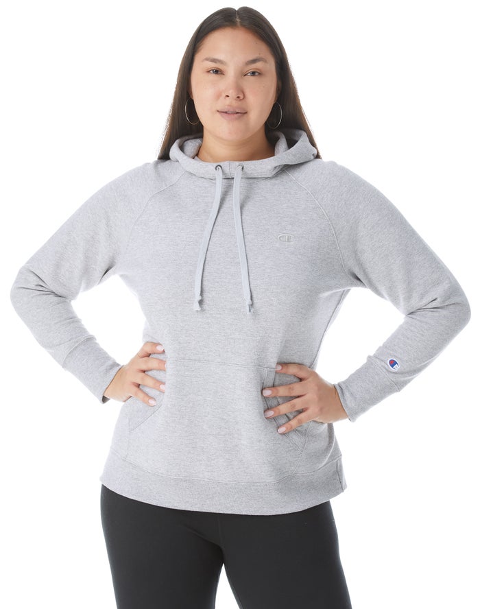 Champion Dame Hættetrøje Grå - Plus Powerblend Classic Embroidered C Logo - Danmark DZF-794610